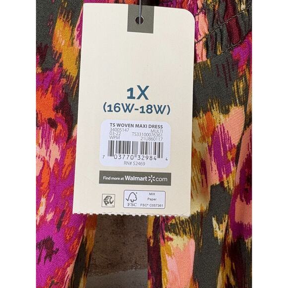 Terra & Sky 1X Floral Babydoll Maxi Dress Empire Waist Boho Peasant Cottagecore - Picture 9 of 12